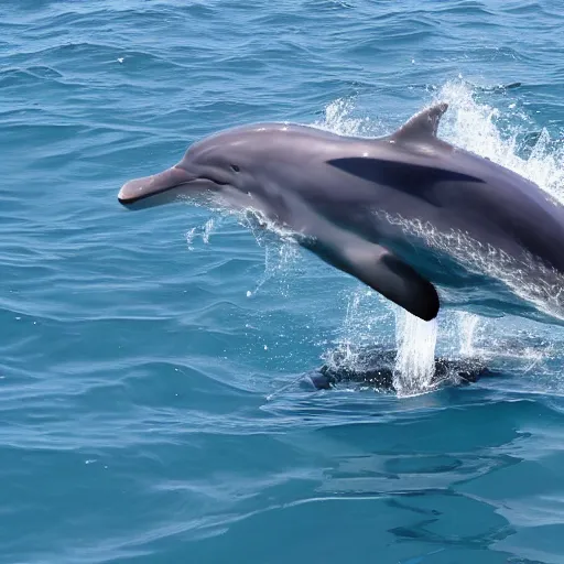 Prompt: photo of dolphin in ocean with machine gun, realistic