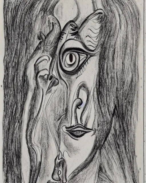 Image similar to portrait of a demon. Line drawing by Jean Cocteau. Pen and ink by Dali.