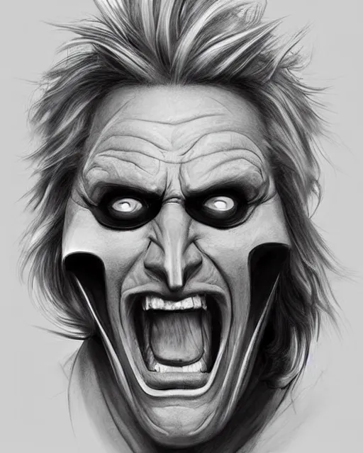 Prompt: a hyperrealistic portrait pencil sketch from a picture, of Gary Busey, teeth, dressed as Batman by Peter Mohrbacher, technical drawing, blueprint diagram, trending on artstation