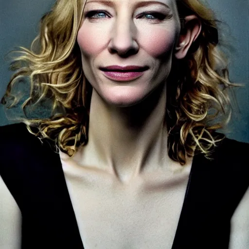 Image similar to Beautiful photography portrait of cate blanchett by Steve McCurry with studio cinematic lighting