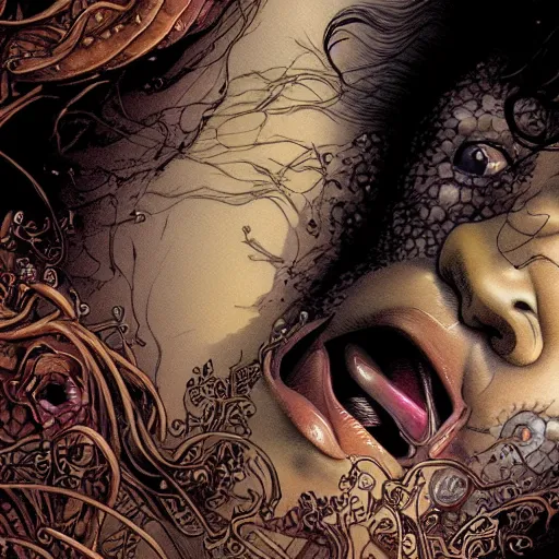 Image similar to closeup of tongue, by yoichi hatakenaka, masamune shirow, josan gonzales and dan mumford, ayami kojima, takato yamamoto, barclay shaw, karol bak