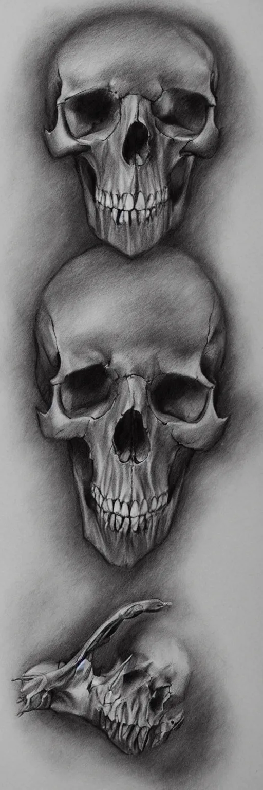 Image similar to Charcoal fine art sketch, animal skull