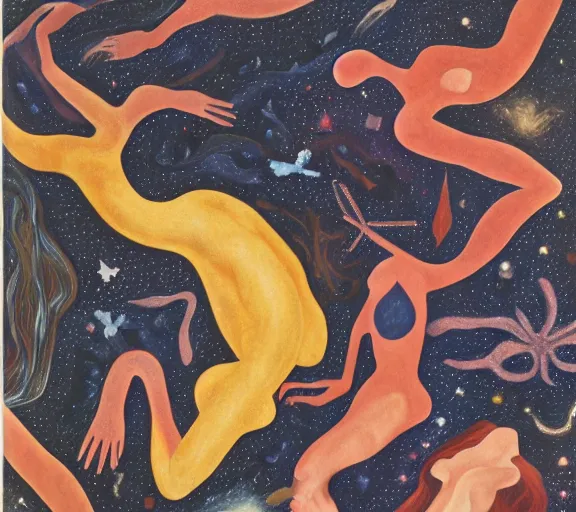 Image similar to a river of bodies and nebula and jewels, by Georgia O keeffe