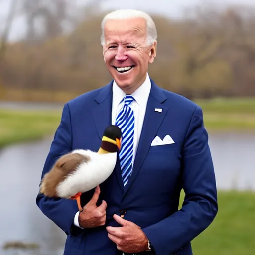 Prompt: Joe Biden holding a Mallard Duck