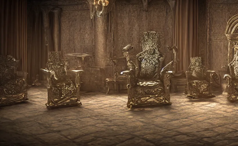 Image similar to frogs at a medieval throne room, highly detailed, extremely high quality, hd, 4 k, 8 k, professional photographer, 4 0 mp, lifelike, top - rated, award winning, cinematic, realistic, detailed lighting, detailed shadows, sharp, no blur, edited, corrected, trending