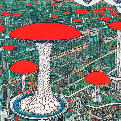 Prompt: nuclear mushroom in Tokyo by Toshio Saeki high detailed, bird's-eye view