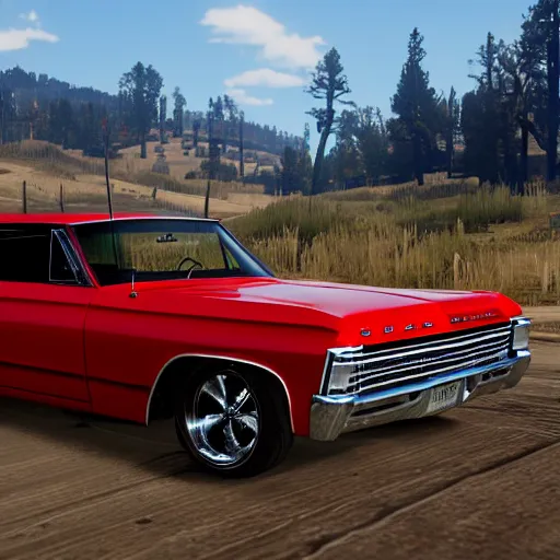 Image similar to 4 door 1 9 6 7 chevrolet impala, painted black, in red dead redemption 2