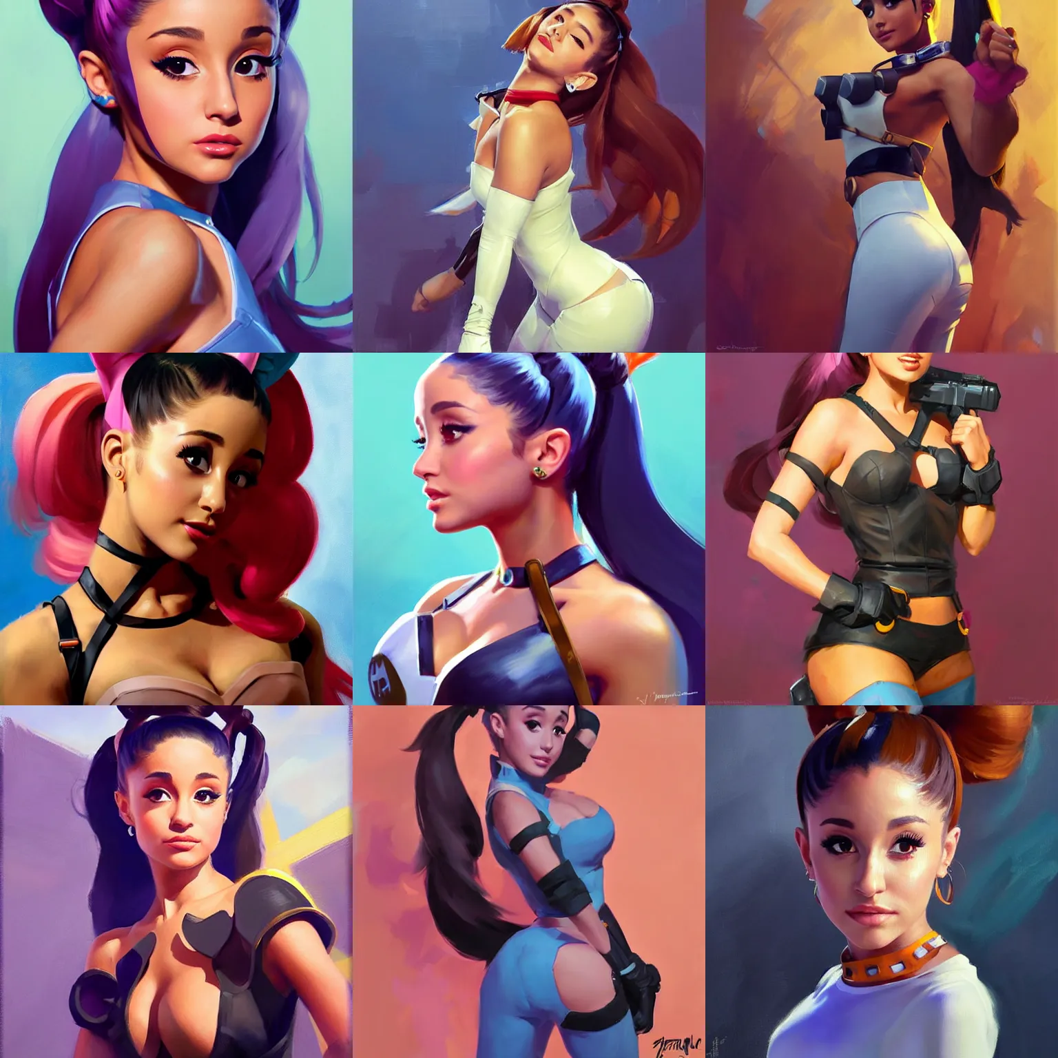 Prompt: greg manchess portrait painting of ariana grande as overwatch character, medium shot, asymmetrical, profile picture, organic painting, sunny day, matte painting, bold shapes, hard edges, street art, trending on artstation, by huang guangjian and gil elvgren and sachin teng