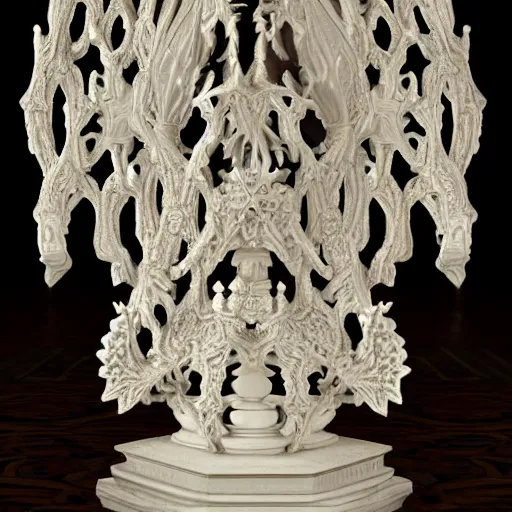 Image similar to a hyperrealistic 3 d render of a delicate ivory sculpture of an ornate detailed cathedral populated by mandelbrot fractals, micro detail, unreal engine, backlit lighting, octane renderer, catholicpunk, carved ivory, physically based rendering, carved soap, trending on cgsociety