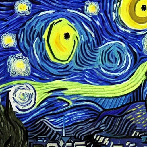 Prompt: starry night with pepe the frog sitting at a cafe table by vincen van gogh
