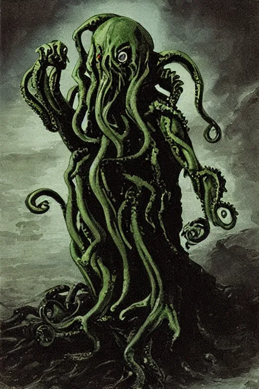Prompt: cthulhu painted by goya