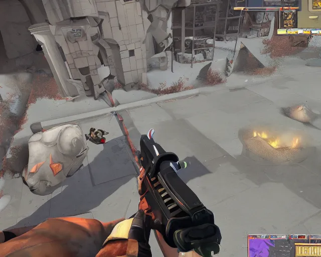 Prompt: TF2 screenshot 'koth_clownworld' with game HUD, source engine footage, game HUD, heavy weapons guy