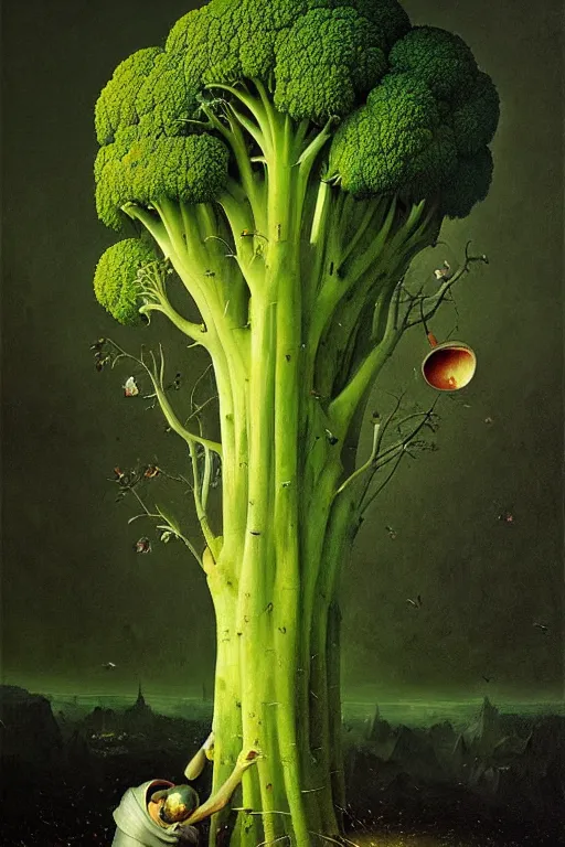 Image similar to hieronymus bosch, greg rutkowski, anna podedworna, painting of the broccoli