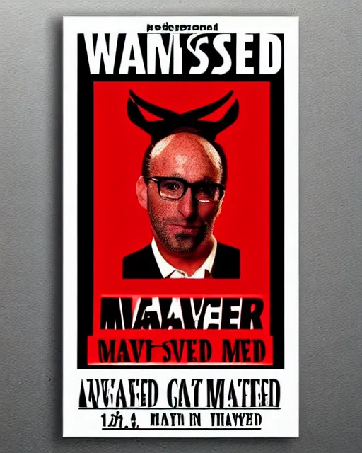 Image similar to avram glazer wanted dead or alive, owner of manchester united football club, wanted poster, bolo poster, pure evil, devils horns, avram glazer, satan, hell, 8 k, symmetry, cinematic lighting