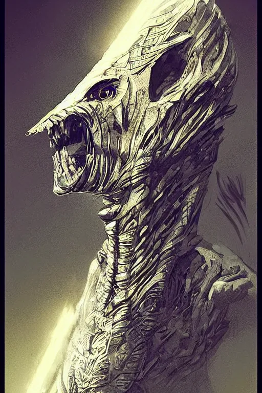 Prompt: pike of the mummy elder brain, don maitz and eddie jones and derek riggs, trending on artstation, back lighting front view trending on instagram, bokeh, chillwave, concept art, screenprint