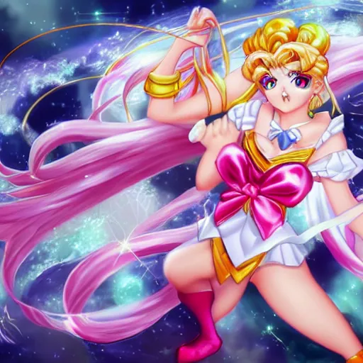 Prompt: beautiful Sailor moon splash art by League of Legends, highly detailed, trending on Artstation and Safebooru in category Voluptious; white background; white background