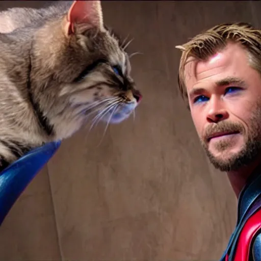 Prompt: chris hemsworth thor fighting cats