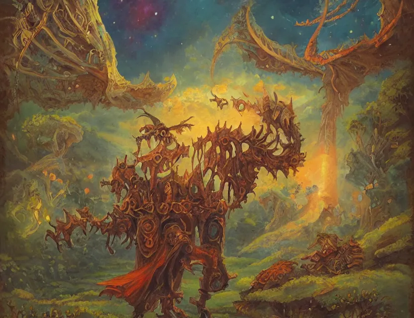 Prompt: otherwordly harbringer of doom. this oil painting by the beloved children's book illustrator has a beautiful composition, interesting color scheme and intricate details.