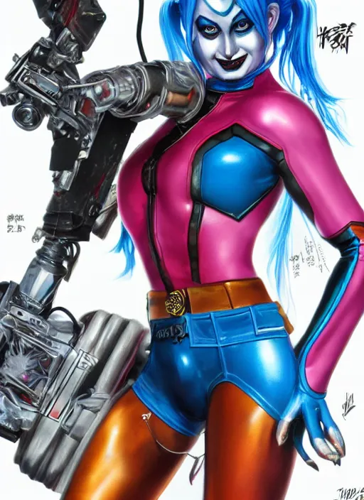 Prompt: Harley Quinn as a Decepticon designed by Hajime Sorayama and Shōji Kawamori, utlra-detailed rendering, many small details, laughing, colorful, artstation trending, conceptart.com