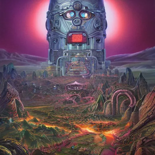 Prompt: a detailed fantasy painting of a robot city with a lot of aliens running up that hill with Kate Bush, by lauri blank, artgerm, evelyn de morgan, 8K, 50mm lens