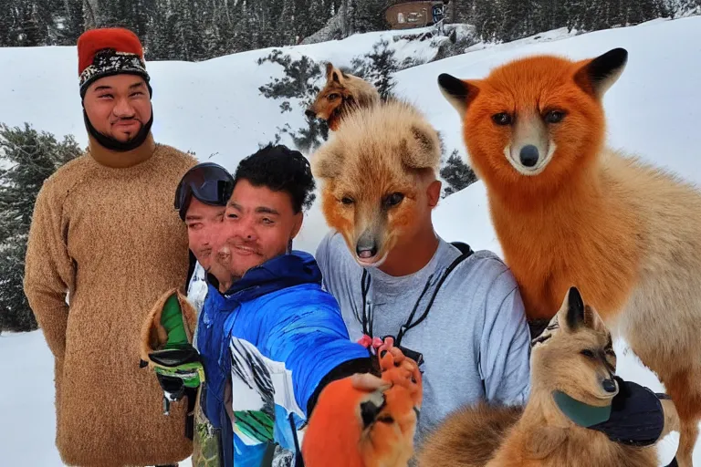 Prompt: 🏂🇹🇴🦊👣💈 in the style of a 1 9 9 0's tourist photo