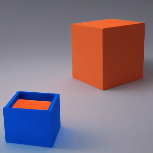 Prompt: one blue cube and one orange cube, studio light, 1 2 2 2 studio photo, 1 2 9 7, octane render