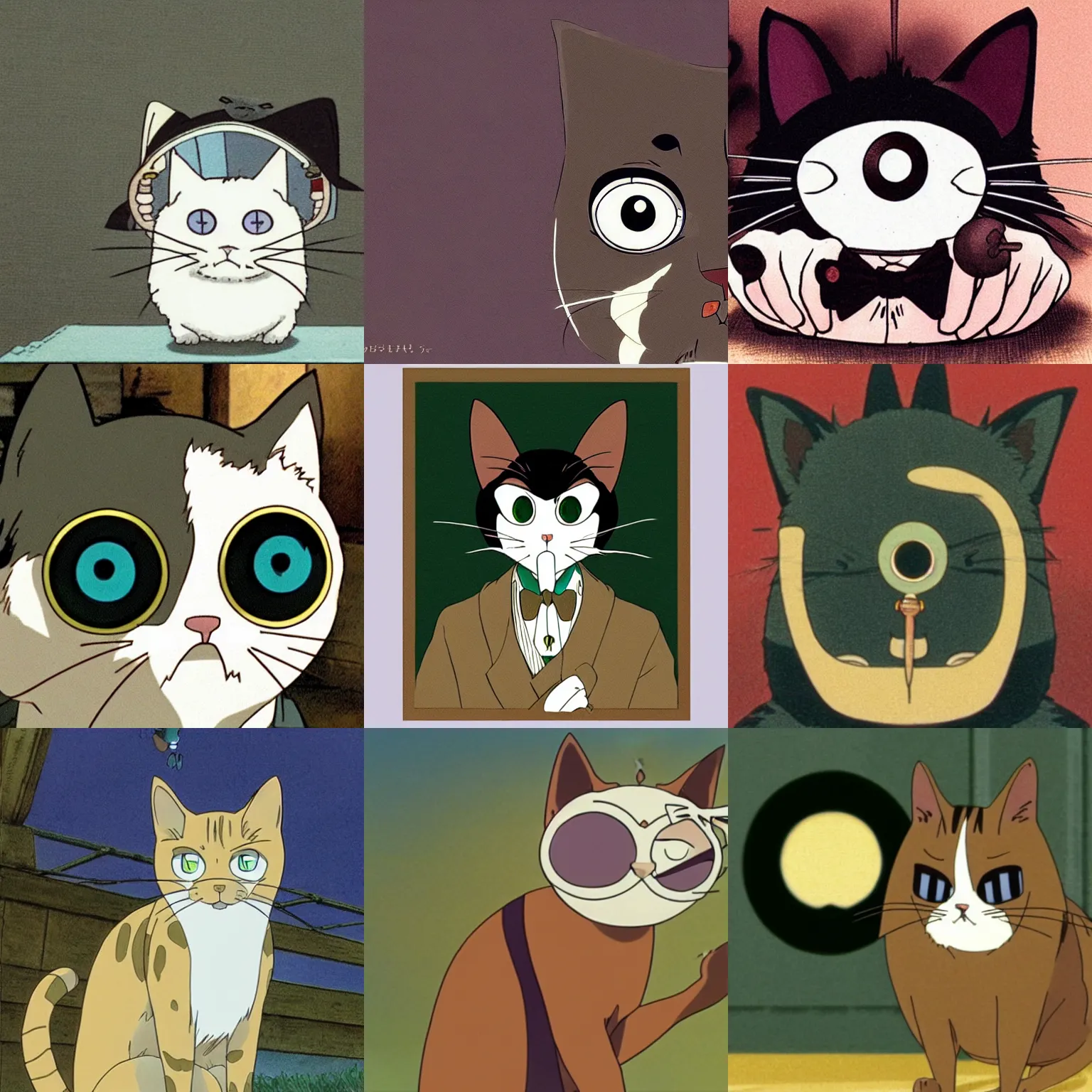 Prompt: portrait of a cat wearing a monocle, still from the anime by studio ghibli