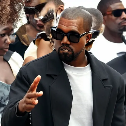 Prompt: photograph of kanye west at a funeral, dancing