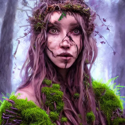 Image similar to a druid covered in moss and vines in the style of anti-art trending on artstation deviantart Pinterest detailed High Resolution HD 8k