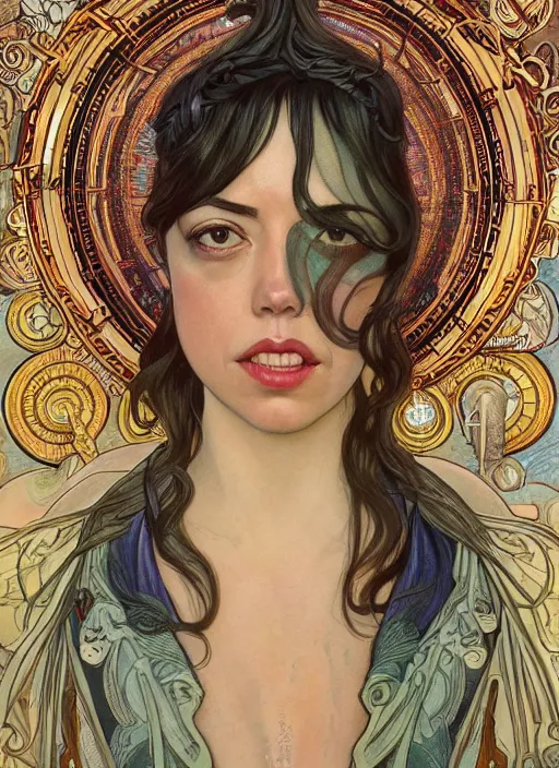 Prompt: Aubrey Plaza as God of Strangeness, cute, fantasy, intricate, elegant, highly detailed, digital painting, 4k, HDR, concept art, smooth, sharp focus, illustration, art by alphonse mucha,artgerm, H R Giger