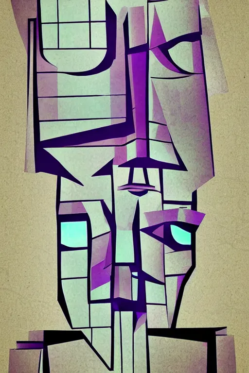 Image similar to cubist moai statue cutout digital illustration cartoon colorful beeple