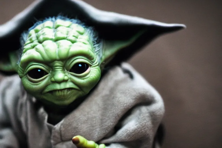 Image similar to Sith Baby Yoda, spot lit, closeup shallow depth of field