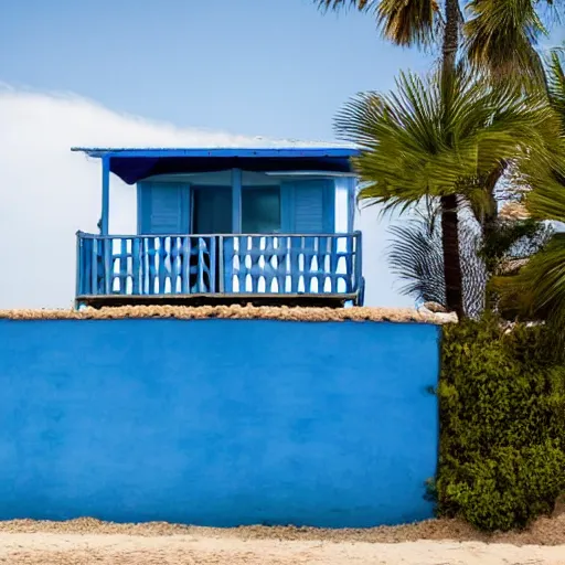 Prompt: une maison bleu sur la plage