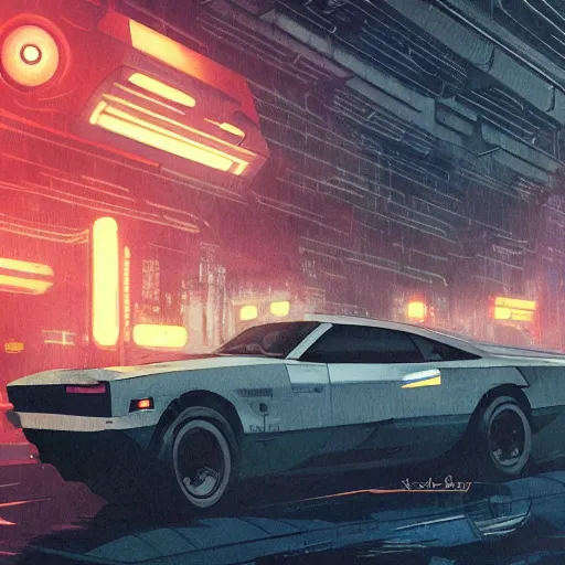 Prompt: Ridley Scott as the Rick Deckard, Ridley Scott in a Bladerunner car, ambient lighting, 4k, anime key visual, lois van baarle, ilya kuvshinov, rossdraws, artstation