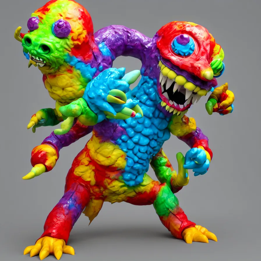 Image similar to 3 d render of a colorful monster kaiju!!! sofubi!!!! soft vinyl toy, promo shots 4 k photography