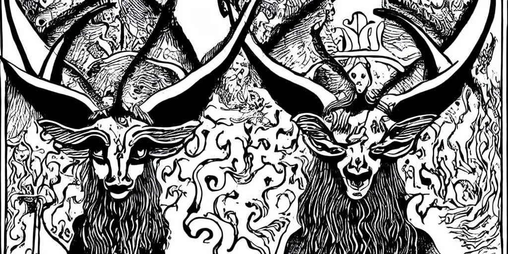 Image similar to baphomet black and white illustration