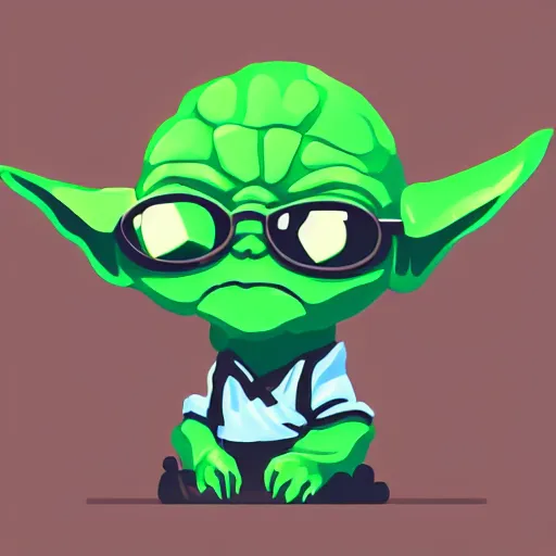 Prompt: digital illustration of baby yoda dressed as a street thug, wearing 8 bit thug life glasses, deviantArt, artstation, artstation hq, hd, 4k resolution