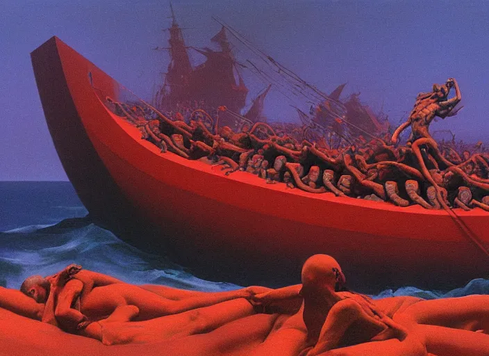 Image similar to painting of the raft of the medusa, science fiction, Edward Hopper and James Gilleard, Zdzislaw Beksinski, highly detailed