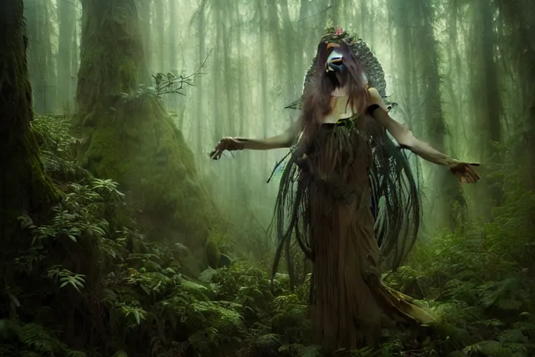 Prompt: close up portrait of an antropomorthic earth angel, forest spirit, in a forest, natural light, lush plants and flowers, elegant, intricate, dark fantasy, atmospheric lighting, by Greg rutkowski