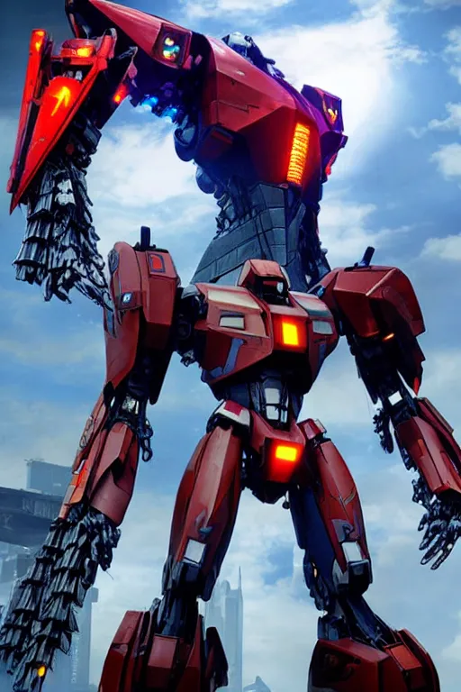 Image similar to mecha warrior in pacific rim movie and ps 5 game machine warrior 5,