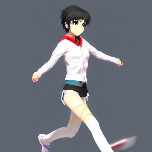Prompt: anime manga girl jumping running with sword and tracksuit in detailed 3d render trending on pixiv artstation crunchroll