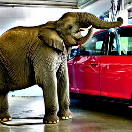 Image similar to an elephant in a car wash