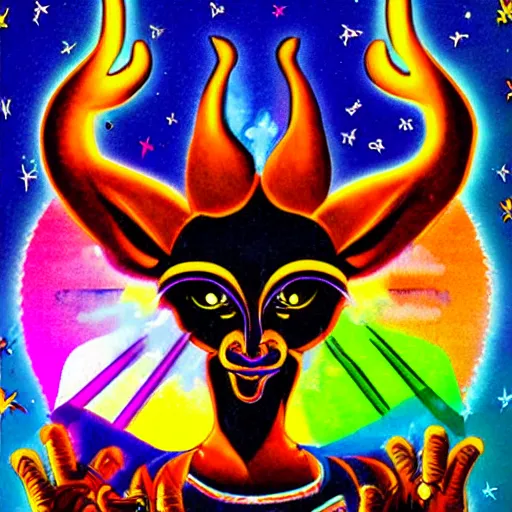 Prompt: Satanic Baphomet illustration by Lisa Frank