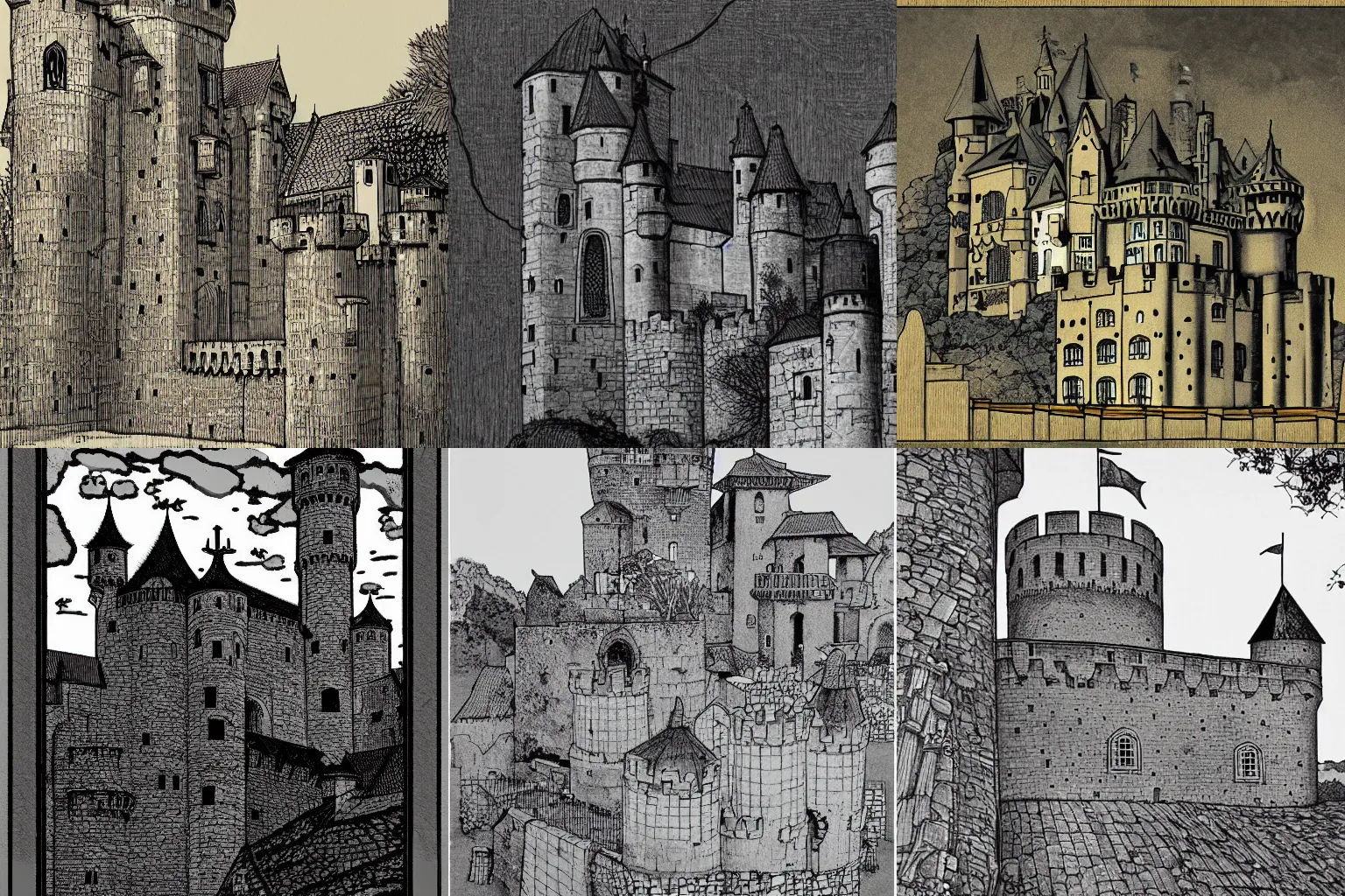 Prompt: medieval castle, by Inio Asano