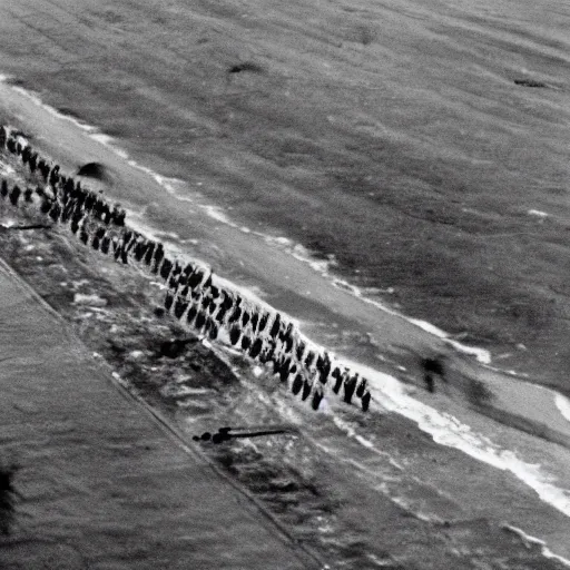 Image similar to birds eye cinematic view normandy landing in the style of saving private ryan