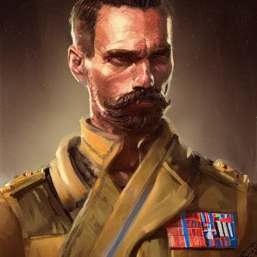 Image similar to portrait of a man by greg rutkowski, british features, short black hair in military style, moustache, tall, star wars expanded, universe, he is about 4 0 years old, wearing imperial captain uniform, artstation hq