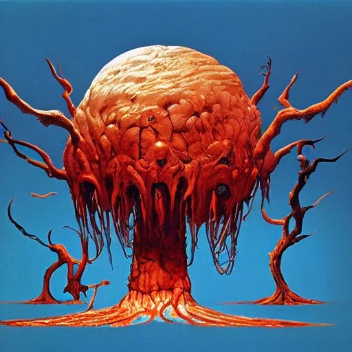 Prompt: roger dean art of the thing ( 1 9 8 2 )