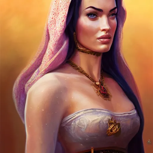 Image similar to a portrait of an arabian princess in a disney movie, megan fox, oil painting, pale colors, high detail, 8 k, wide angle, trending on artstation,