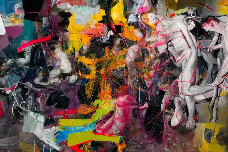 Image similar to bodies entwined in the physical impossibility of death, extremely intricate and detailed, by painted by francis bacon, adrian ghenie, james jean, part by gerhard richter, part by petra cortright. 8 k masterpiece