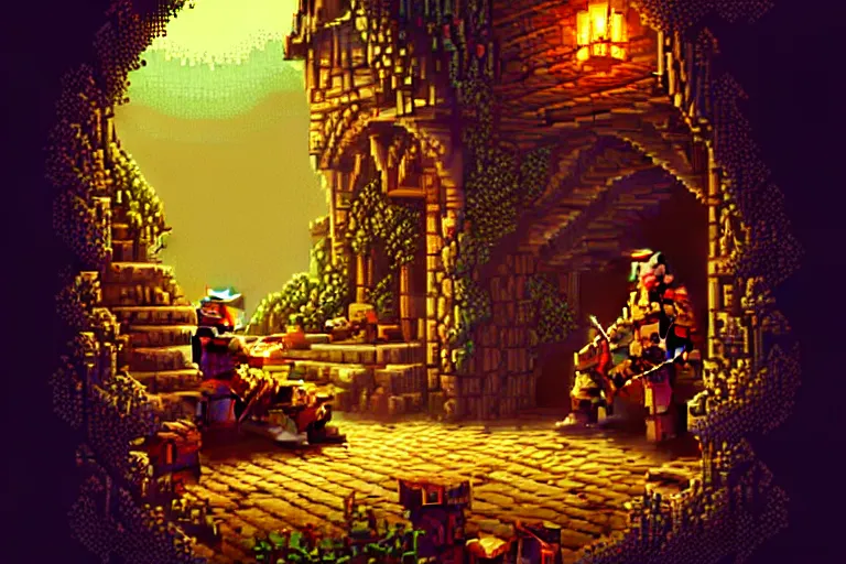 Image similar to the bard's tale, beautiful detailed pixelart by albertov, intricate details, beautiful, dithered gradients, volumetric lighting, cgsociety, artstation, smooth, sharp focus, 2 d illustration, amazing art by dan mumford